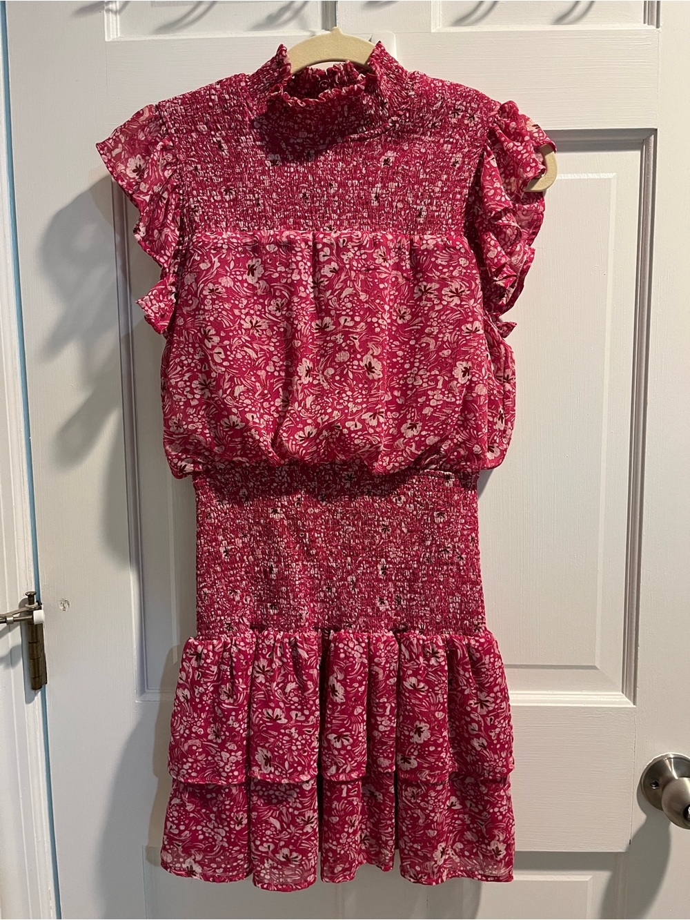 Aqua Pink Floral Smocked Ruffle Dress